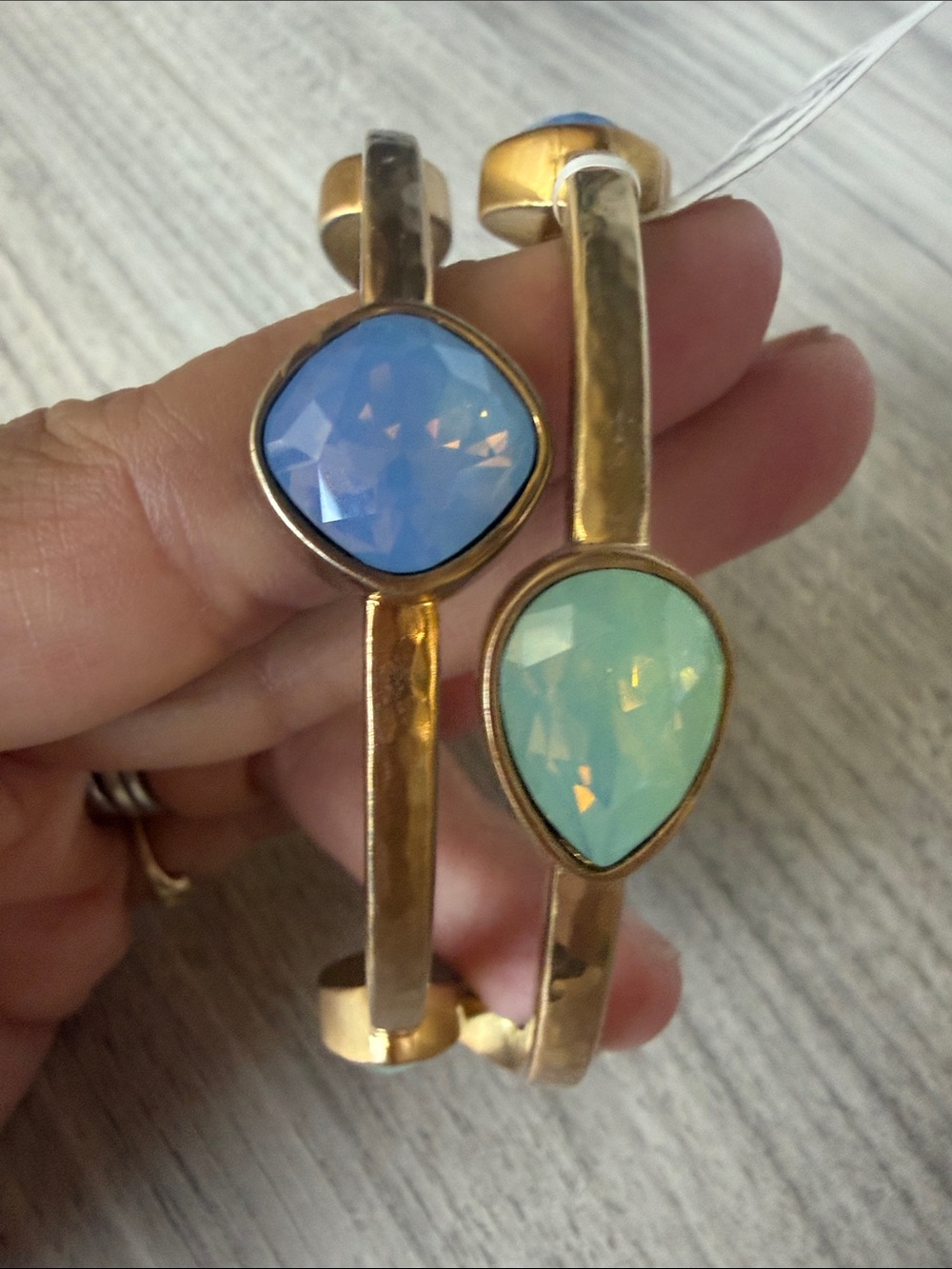 Gold-Tone Cuff Bracelets with Blue and Mint Faceted Stones - Women Jewelry